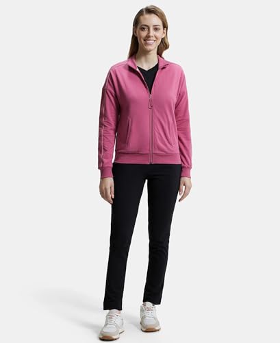 Image of Jockey A111 Women Super Combed Cotton French Terry Drop Shoulder Styled Jacket with Ribbed Cuff and Hem