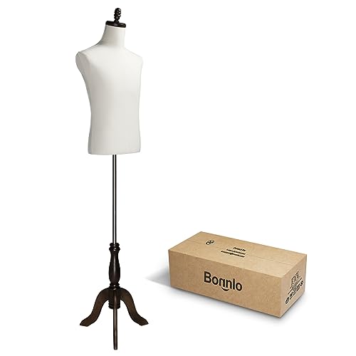 Bonnlo Male Dress Form, Male Mannequin with Wooden Tripod Stand, Adjustable Height Torso Body for and Display and Sewing (Cotton)