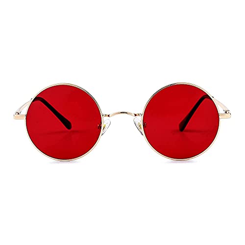 Image of Red Lens Circle Glasses Small Round Polarized Sunglasses for Women Men Retro Hippie Style Circle Sun Glasses