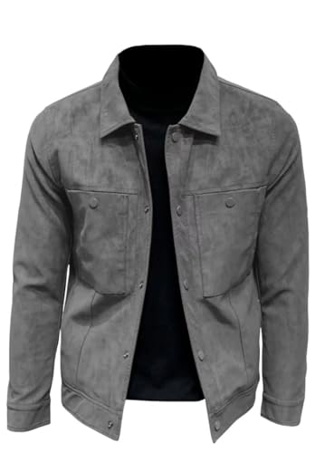 Men's Vintage Suede Blazer Single Breasted Classic Casual Faux Leather Sport Jacket