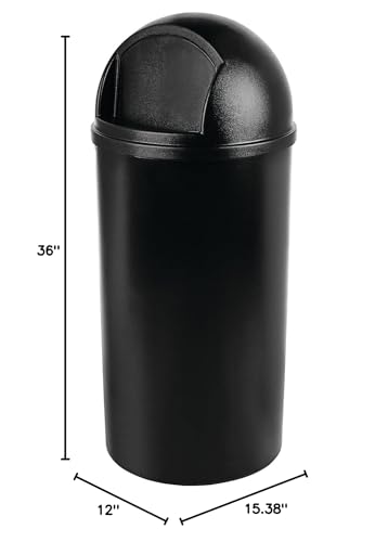 Image of Rubbermaid Commercial Products Marshal Domed Round Trash Can 25-Gallon Black Indoor /Outdoor Garbage Container for Parks /College Campus /Outdoor Shopping Mall /Restroom /Restaurant /School