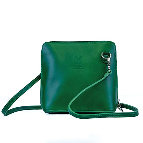 Woodland Leathers Vera Pelle Petit sac à main en cuir véritable pour femme avec bandoulière de haute qualité, Vert
