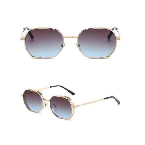 Lunettes de soleil polygonales pour femmes et hommes avec monture en métal rétro