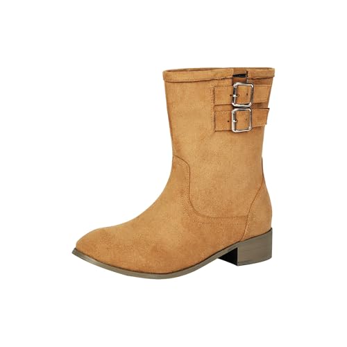 Bottines mi-mollet marron en daim coupe large pour femme taille 39