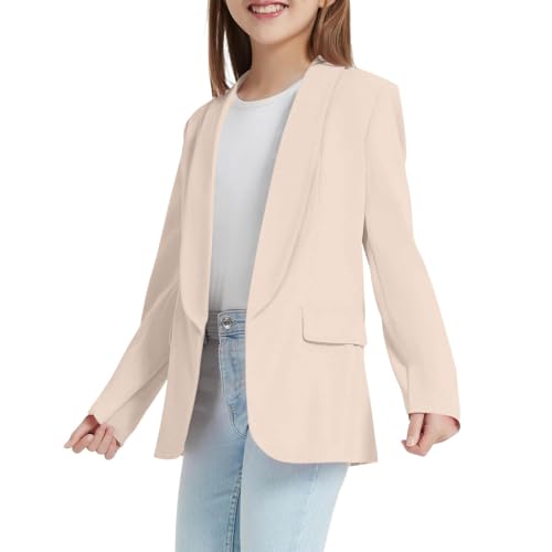 Girls Blazer Suit Jacket Open Front Long Sleeve Notched Collar Kids Blazers Coats with Inner Pocket 3-14 Years3
