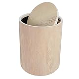 BESPORTBLE Papelera Grande de Plástico con Diseño Retro de Vetas de Madera y Tapa Abatible, Cubo de Basura Redondo Compacto para Oficina, Hogar y Hotel, Cubo Reutilizable para Dormitorio