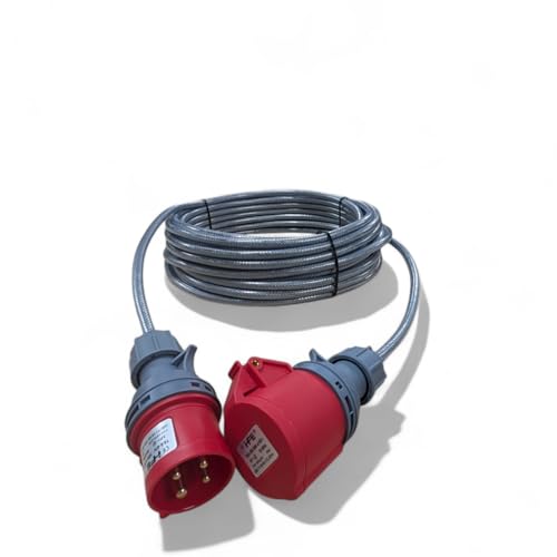 32A 4 Pin 10 Metre 3 Phase Extension Lead, Red 400–415 V (3P+E) – 10m SY Steel Armoured-Wire Braided Heavy Duty Cable, IP44