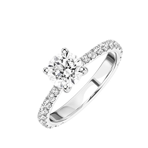 1.50/2.50 Cttw Round Brilliant Cut Lab Grown Diamond and Moissanite Engagement Ring 14k White/Yellow Gold (D-E/VS, D-E/VS) | Comes With Gift Box