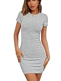 Picture of Dressmine Summer Sexy Bodycon Dresses Women 2026 Trendy Night Out Cocktail Party Midi Dress Casual Ribbed Formal Mini Dresses Grey,L