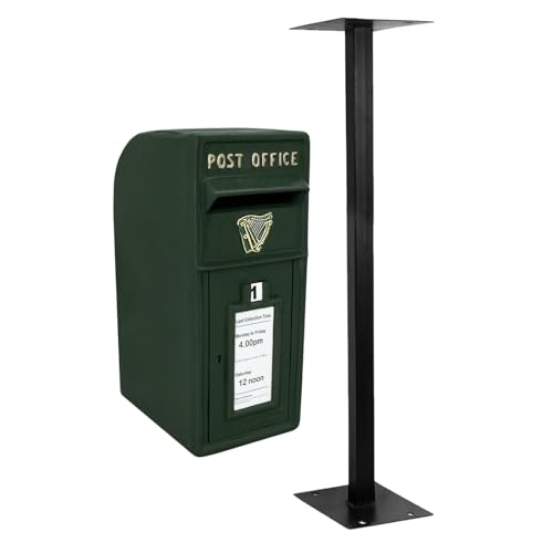 Image of Post Box Irish with Floor Stand ER Cast Iron Wall Mounted Wedding Authentic Pillar Replica Lockable Post Office Letter Box Green