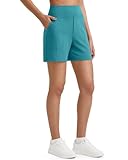 G4Free Women's Athletic Running Shorts High Waisted Summer Casual Shorts with Pockets 5 Inch Business Casual Work Shorts (Turquoise,M,5')