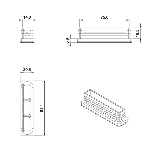 Ajile - Lot De 4 Bouchons à Lamelles En Plastique Pour Tubes Rectangulaires De Dimensions Extérieures De 80 X 20 Mm Et épaisseur De Paroi De 1 à 4 Mm - Noir - EPH137