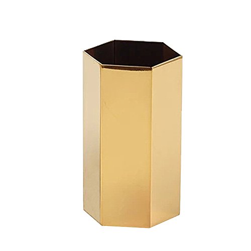 Pen Holder Gold Vase Six-Sided Diamond Makeup Brush Storage Container Stainless Steel Desktop Decoration by NEWBEER 106mm 198g