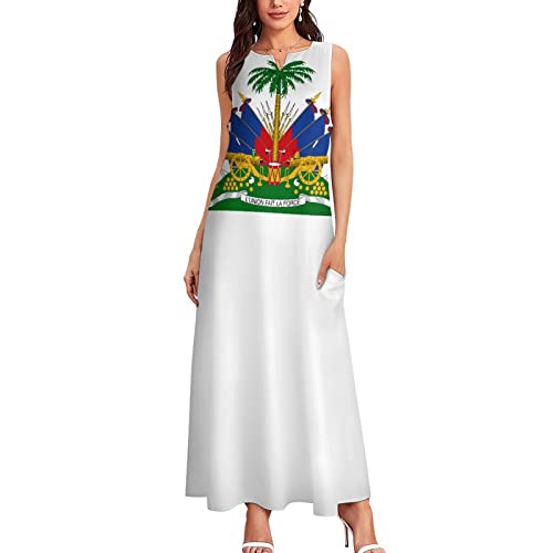 Image of TAIZIYEAH Long Dress Elegant Casual Long Dress Haiti Flag Girls Summer Sunshine Beach Skirts for Womens L