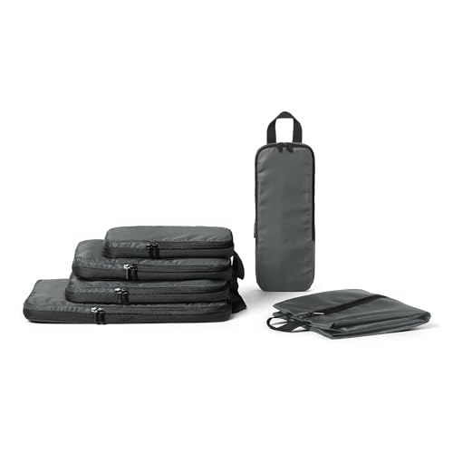 Amazon Essentials Packwürfel Kompression Ultraleichte Organizer mit Reißverschluss Recyceltes rPET 6er-Pack Grau für Reisen