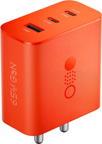 Image of CMF 65W Gan Type C Trio Charger for Nothing | 3 in 1 Port USB C to USB A Wall Fast Charging Adapter for Phone 2a plus /2a /Phone 2 /Phone 1 /Samsung S24 Ultra /S23 /Iphone 15 /Galaxy Tab /Pad /Buds, Orange