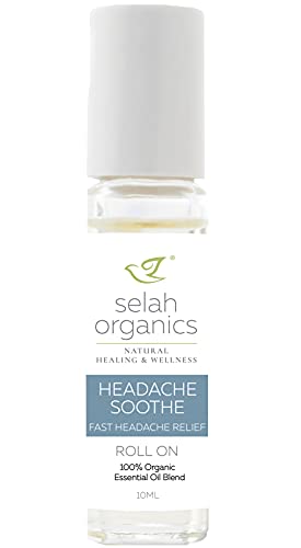 Selah Organics Natural Healing Wellness Migraine Headache Relief, Organic Essential Oil Roll On, Aromatherapy Maximum Strength Headache Relief 10ml (0.3 Ounce) 75+ Applications Selah Organics