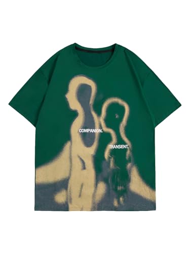 SOLY HUX Mens Oversized Graphic Tees Crew Neck Short Sleeve Vintage Streetwear T Shirt Tops Green Graphic Large
