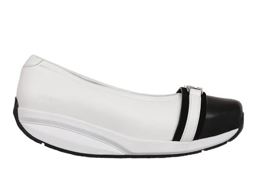 MBT YUKI Bailarinas de Mujer Estilo Casual. Zapatos de Vestir Anatómicos y Cómodos. Calzado Fisiológico Confort y Estabilidad con Suela Curva. Manoletinas de Piel con Suela Balancín. Color Blanco