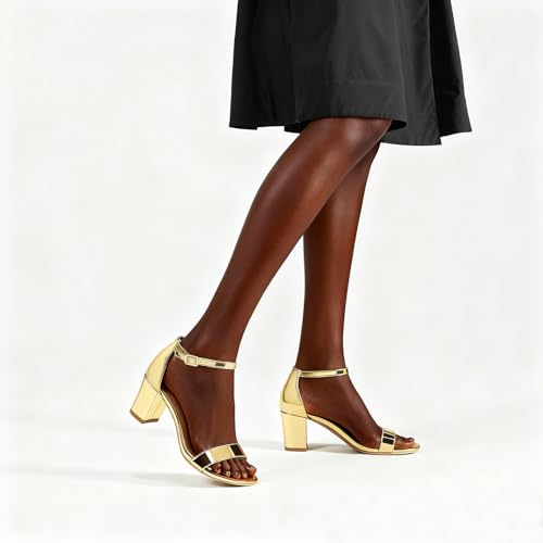 Image of Women's Heeled Sandals Open Toe Ankle Strap 2.5-Inch Chunky Heels Dress Shoes Wide Feet Friendly
