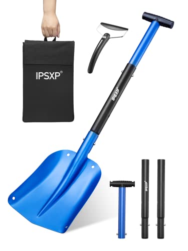 IPSXP Pala de Nieve Telescópica de Aluminio, Herramienta Desmontable de Emergencia para Quitar la Nieve, Camping, Jardín y Actividades al Aire Libre, Color: Azul- 260CM