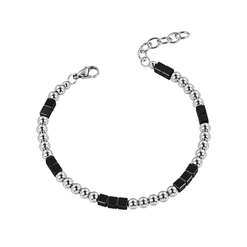 Pulsera masculina de acero inoxidable con ágata negra miniatura 1