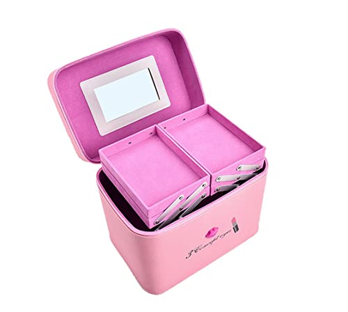 OLIZA PU Leather Makeup Storage Box With Mirror | 4 Layer Travel Vanity Bag For Women's and Girl's | Multi Compartment Cosmetic Display Organizer For Lipstick NailPolish | Make-Up Brushes Holder(Pink) - Image 4