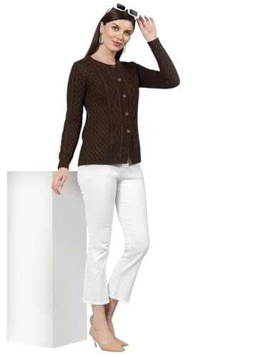 Kalt Women Sweater for Winters Woolen Acrylic Full Sleeve Round Neck Cable Design Cardigan Sweater for Women Winter Woollen Stylish