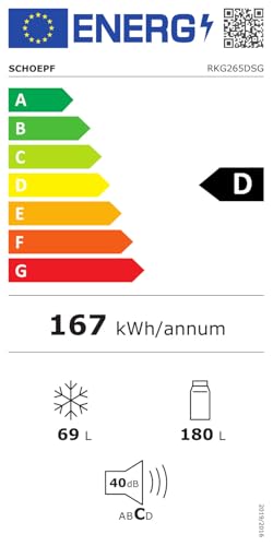 SCHOEPF – RKG265DSG Kühl-Gefrierkombination – 249 L – Leise 40 dB – 4 Sterne Gefrierfach – Retro Design – Höhenverstellbare Füße – LED-Beleuchtung – 3 Glasablagen – Freistehend – Vintage Look