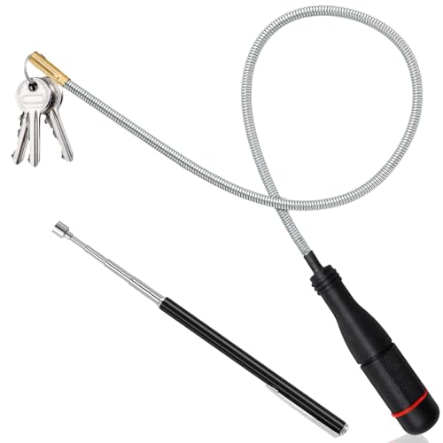 Aerzouser 1 Aimant Flexible (55cm) + 1 Aimant Télescopique (55cm), Aimant Mécanique Auto, Tige Aimantée, Flexible Pour se Plier et S'étirer, Peut Ramasser...