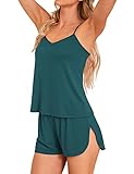 Women's Pajamas 2 Piece Pjs Set Sleeveless V Neck Cami Tops With Shorts Lounge Set NIghtwear Green,X