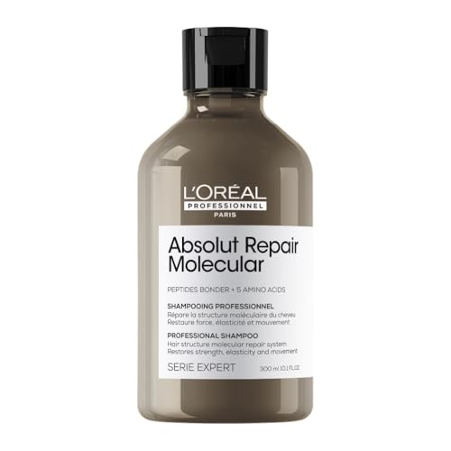 L’Oréal Professionnel, Champú Profesional Sin Sulfatos, Nutre en Profundidad, Repara Daños y Fortalece el cabello, Para Pelo Seco y Dañado, Fórmula Patentada, Absolut Repair Molecular, 300ml