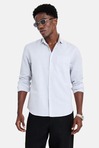 Image of SNITCH Men Casual Shirt | Regular Fit Full Sleeve Spread Collar Solid Pattern | Breathable Cotton Linen Blend & Lightweight Fabric for Summer, Vacation & Smart Casual Wear
