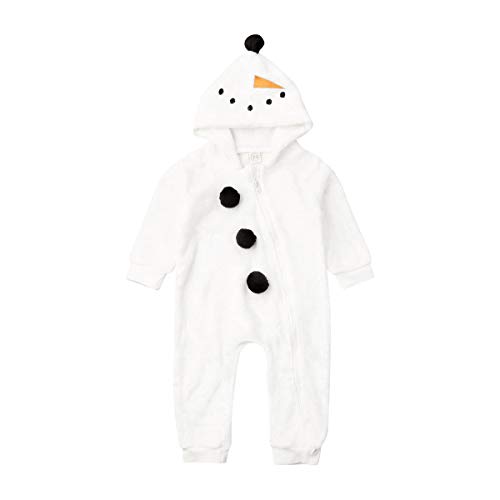 Baby Boy Girl Hooded Jumpsuit Toddler Infant Newborn Winter Fleece Long Sleeve Snowman Romper with Zipper