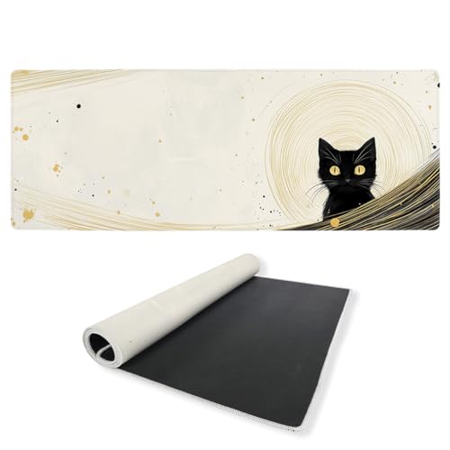 Tapis de souris de bureau motif chat noir et éclaboussures dorées
