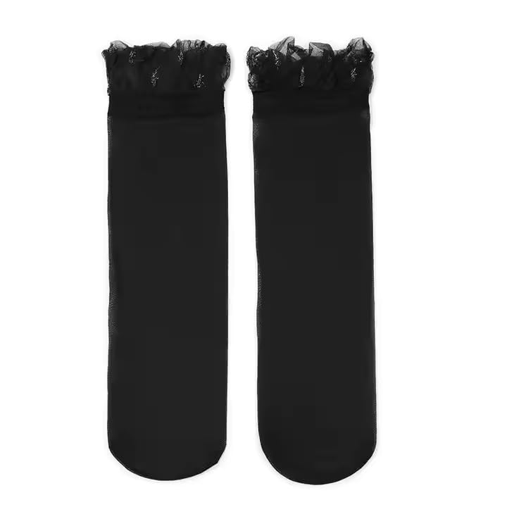 BeFall Women's Summer Ankle Length Net Socks – Lace Ruffle Cotton Design, Breathable, One Size Fits All, Socks for Girls & Women (IN, Alpha, Free Size, 6 Pair Black, Crew Socks, Crew Socks) 2