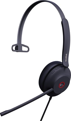 Image of Yealink UH37 Professional Wired USB-A Headset with Noise Cancelling Microphone for Computer PC, Mono Headphones with Mute Control, Compatible with Teams, Zoom, and Other Online Conference