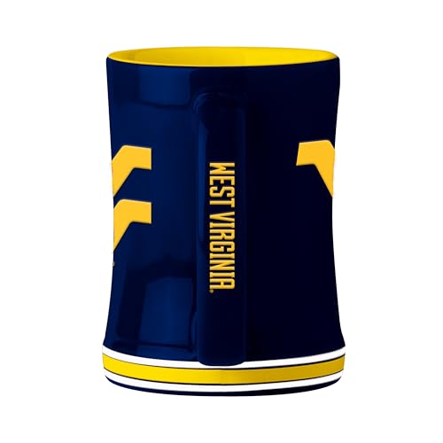 Image of Logo Brands NCAA West Virginia Mountaineers 14 oz Relief Coffee Mug - Officially Licensed Mug, Sculpted 3D Logo and Team Colors - Comfortable Handle and Glossy Finish for College Sports Fans
