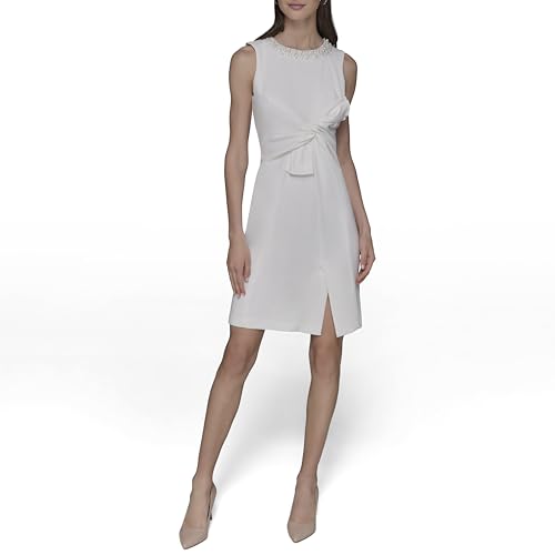 Image of Karl Lagerfeld Women's Crew Neck Twist Front Scuba Crepe Dress