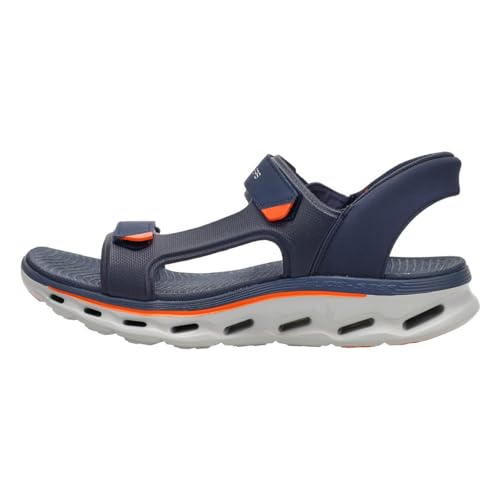 Skechers Men's Hands Free Slip-Ins Go Walk Glide Step 2.0 Quarter Strap Sandal, Navy/Orange, 9