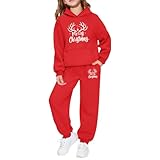 Weihnachten Trainingsanzug Mädchen Merry Christmas Druck Kapuzenpullover + Jogginghose Zweiteiler Winter Weich Pullover Hoodie mit Hose Kinder Casual Sportbekleidung für 2-14 Jahre