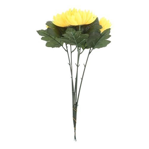 TOKIDNY Crisantemi Artificiali Gialli 5 Pezzi per Composizioni Floreali da Esterno e Loculo Resistenti al Sole