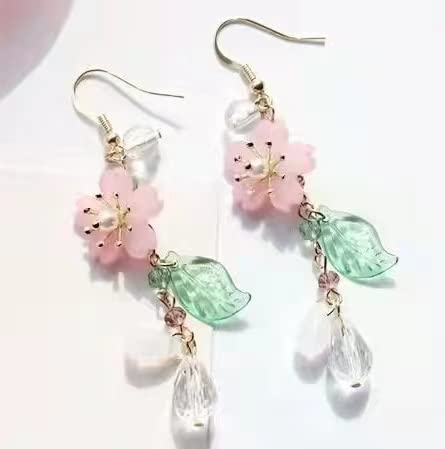 Cute Pink Flower Dangle Drop Earrings For Women Girls Acrylic Sakura Leaf Earrings Summer Beach Long Tassel Earrings Holiday Jewelry #TOP1