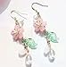 Cute Pink Flower Dangle Drop Earrings for Women Girls Acrylic Sakura Leaf Earrings Summer Beach Long Tassel Earrings Holiday Jewelry