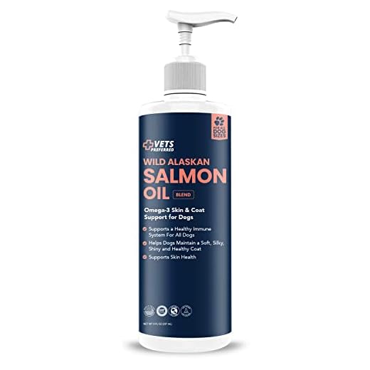 Vets Preferred Wild Alaskan Salmon Oil for Dogs – Skin and Coat - Premium Omega 3 Fish Oil for Healthy Dog Coat – Immune Support and Heart Health – All Natural – Rich in EPA and DHA