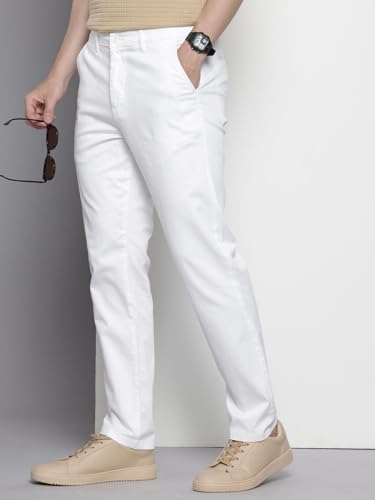 Image of The Indian Garage Co Men Regular Fit Solid Mid-Rise Stretchable Chinos
