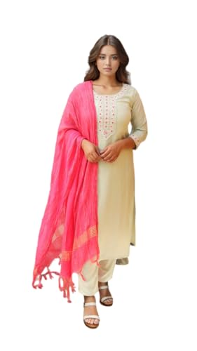 Image of Women Rayon Embroidered Kurta with Pant and Dupatta Set