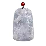 WCOCOW Collar de jade de Feng Shui con colgante de jadeíta de hielo natural Guan Gong/Guan Yu, collar de cuerda trenzada, amuleto, talismán fuerte, atrae dinero, protección de buena suerte