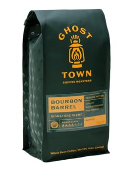 Ghost Town Coffee Roasters "Bourbon Barrel Conditioned Blend" Medium Roasted Whole Bean Coffee - 12 Ounce Bag