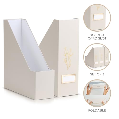 ZICOTO Beautiful Magazine Holder Set Of 3 - Sturdy File Holder to Organize Your Desk Or Shelves - The Perfect Office Storage to Effortlessly Organize Your Paperwork/Files, Magazines, Books Or Binders